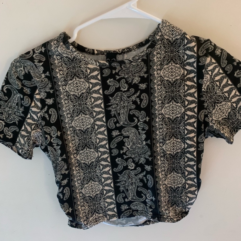 Women/teens crop top in pattern black/navy